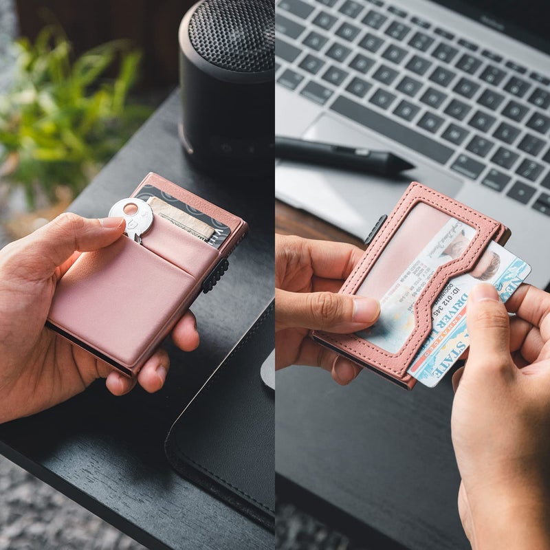 VULKIT Minimalist Wallet with ID Window & EDC Pocket Pop Up Card Holder RFID Blocking Slim Wallet Design for Airtag Coins Cash & Credit Cards - Image 2
