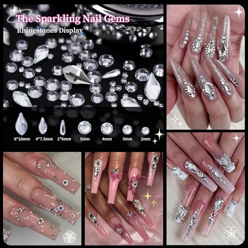 EARLMONI 12000PCS Flat Back Rhinestone Kits Pink Rhinestones Silver Face Gems Gold Nail Charms Flatback Pearls + Rhinestone Picker Tool 3D Shapes Nails Jewels for Bedazzling Face Makeup and Nail Art - Image 5