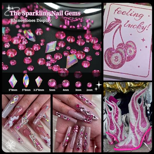 EARLMONI 12000PCS Flat Back Rhinestone Kits Pink Rhinestones Silver Face Gems Gold Nail Charms Flatback Pearls + Rhinestone Picker Tool 3D Shapes Nails Jewels for Bedazzling Face Makeup and Nail Art - Image 3