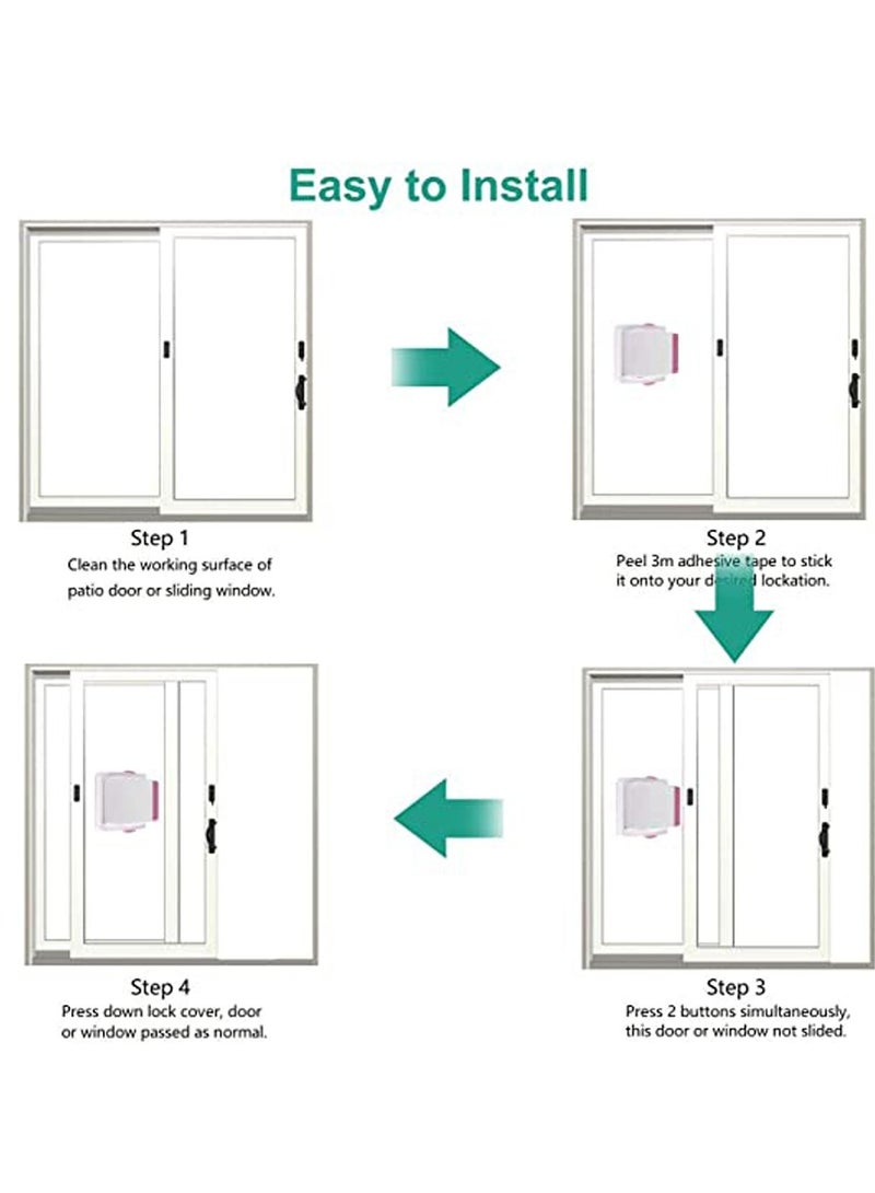 Sliding Glass Door Child Lock, 2 Pack Child Safety Lock Lock Childproofing Door Knob Lock Easy to Install and Use 3M VHB Adhesive no Tools Need or Drill Easy to Remove for Sliding Window Pink - Image 3