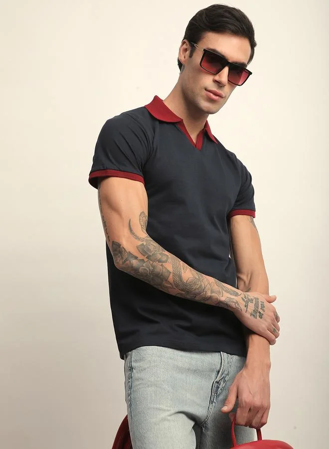 ديلينجر تيشيرت بولو سادة بياقة مفتوحة وقصة عادية للرجال