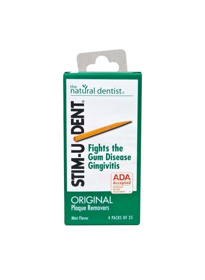 Stim-U-Dent مزيلات اللويحات، نكهة النعناع 4-25 عبوة [100 عود] (عبوة من 10) - Image 1