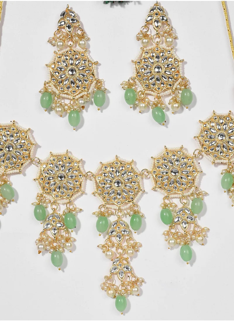 SOHI Green Stone-Studded & Beaded Jewellery Set