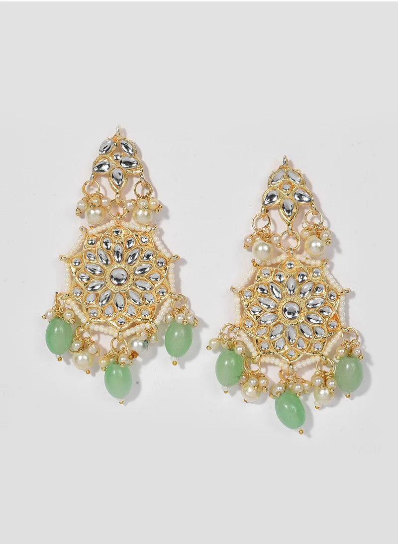 SOHI Green Stone-Studded & Beaded Jewellery Set