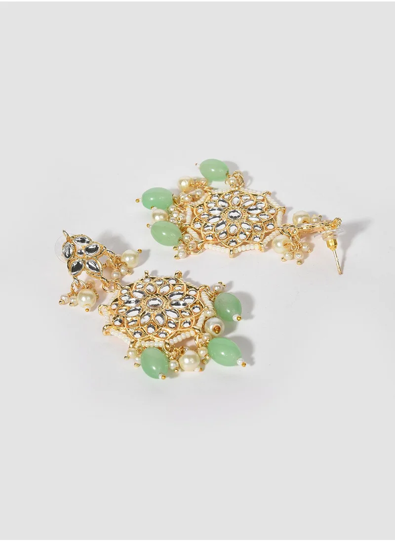 SOHI Green Stone-Studded & Beaded Jewellery Set