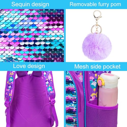 GXTVO 3PCS Mermaid Backpack for Girls, 16" Sequin Prechool Elementary Bookbag and Lunch Box - Image 5