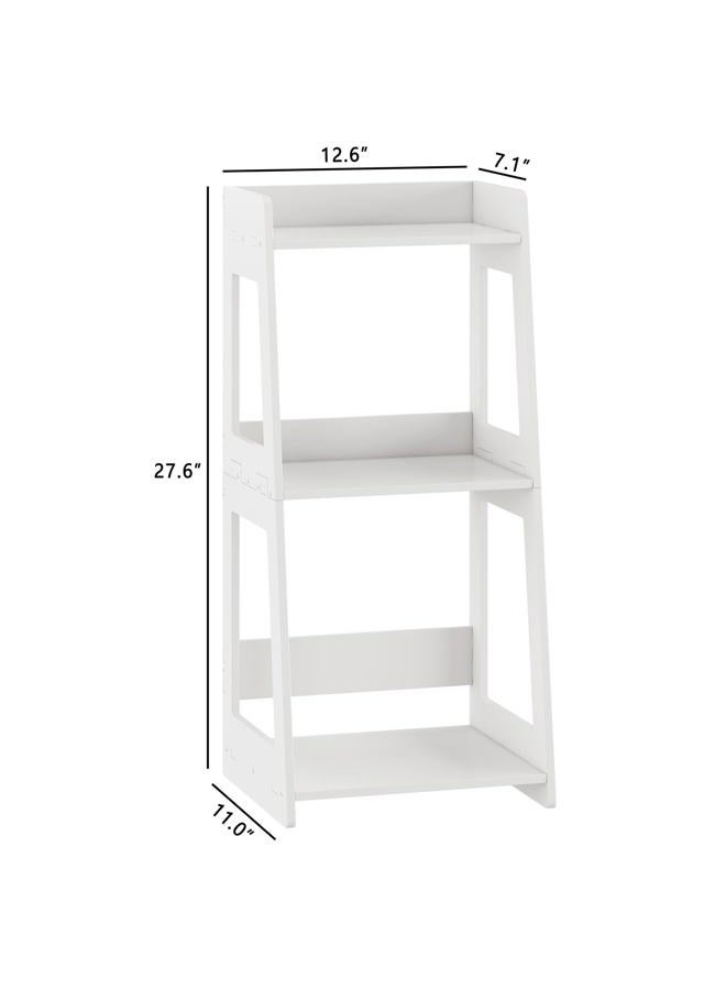 POBOMULI 3-Tier Bathroom Ladder Shelf Freestanding, White Floor Shelves Open Shelving Unit, Small Bookshelf Nightstand for Home Study Laundry Room (11.0”D x 12.6”W x 26”H) - Image 3