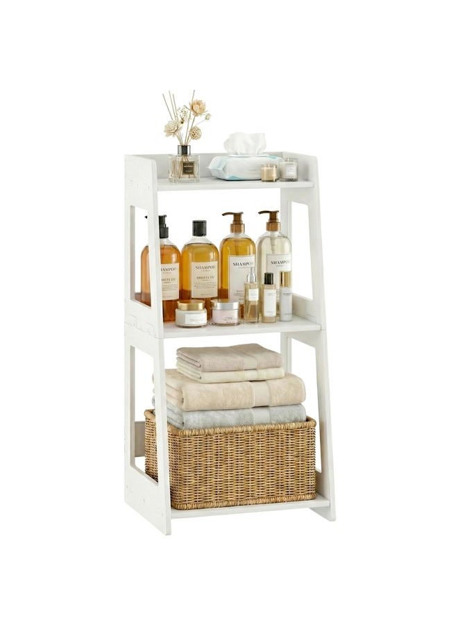 POBOMULI 3-Tier Bathroom Ladder Shelf Freestanding, White Floor Shelves Open Shelving Unit, Small Bookshelf Nightstand for Home Study Laundry Room (11.0”D x 12.6”W x 26”H) - Image 1