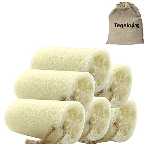 Tegelrying Loofah Sponge Exfoliating,6 Packs Natural Loofa Large Back Scrubber for Men Women Bath Shower Body Skin Care Cleansing Luffa 5 inches Long - Image 1
