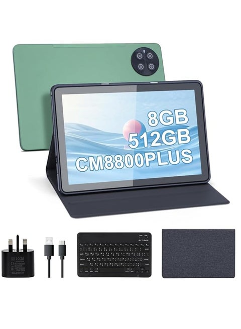 CM8800 tablet  with a 10-inch screen supports a SIM card and a 5G band Wi-Fi network with 8 GB RAM and 512 GB storage space and a large 10,000 mAh battery and works with accessories inside the box with the Android system (Green)
