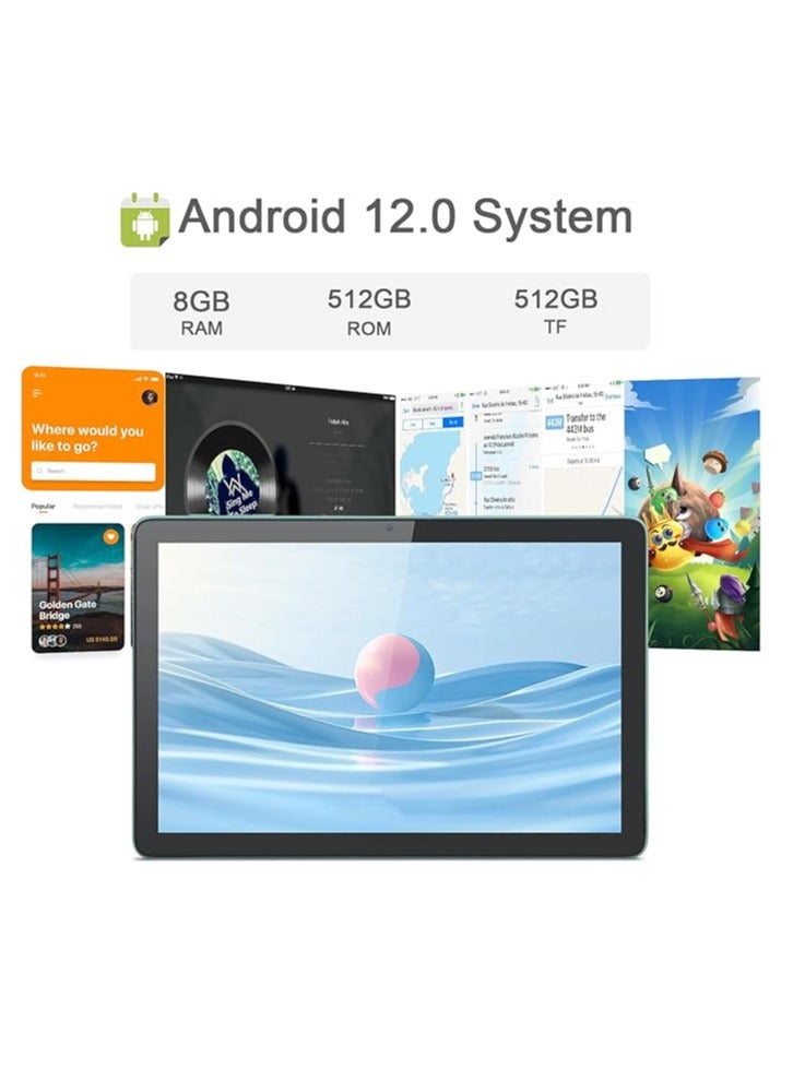 CM8800 tablet  with a 10-inch screen supports a SIM card and a 5G band Wi-Fi network with 8 GB RAM and 512 GB storage space and a large 10,000 mAh battery and works with accessories inside the box with the Android system (Green)