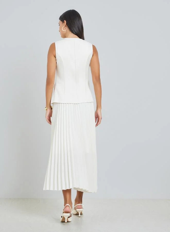 Styli  Off White Waistcoat and Pleated Skirt Co-Ords for Women | Best Price UAE