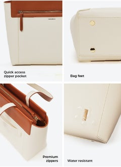 Mokobara MOKOBARA | The Dawn Tote Shoulder Bag Fits Upto 14" Laptop, Perfect for Work & Daily Use, Crafted with Vegan Leather, Designed for Women (Coconut Cream)  - Image 5