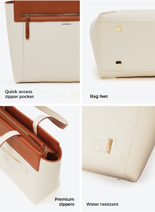 Mokobara - MOKOBARA | The Dawn Tote Shoulder Bag Fits Upto 14" Laptop, Perfect for Work & Daily Use, Crafted with Vegan Leather, Designed for Women (Coconut Cream) - Image 1