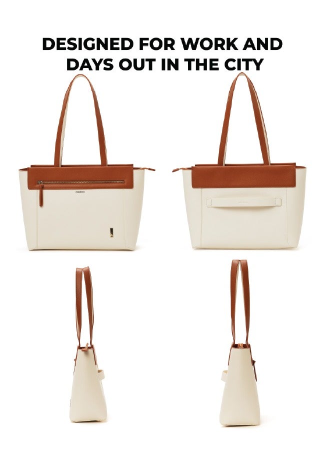 Mokobara - MOKOBARA | The Dawn Tote Shoulder Bag Fits Upto 14" Laptop, Perfect for Work & Daily Use, Crafted with Vegan Leather, Designed for Women (Coconut Cream) - Image 1