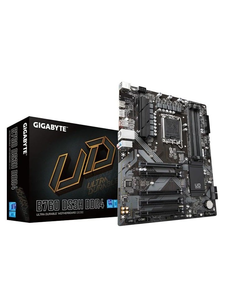 Gigabyte B760 DS3H DDR4 motherboard Intel B760 Express LGA 1700 ATX socket, Intel B760 Express chipset, 4x DDR4 DIMM, AMI UEFI BIOS - Image 1
