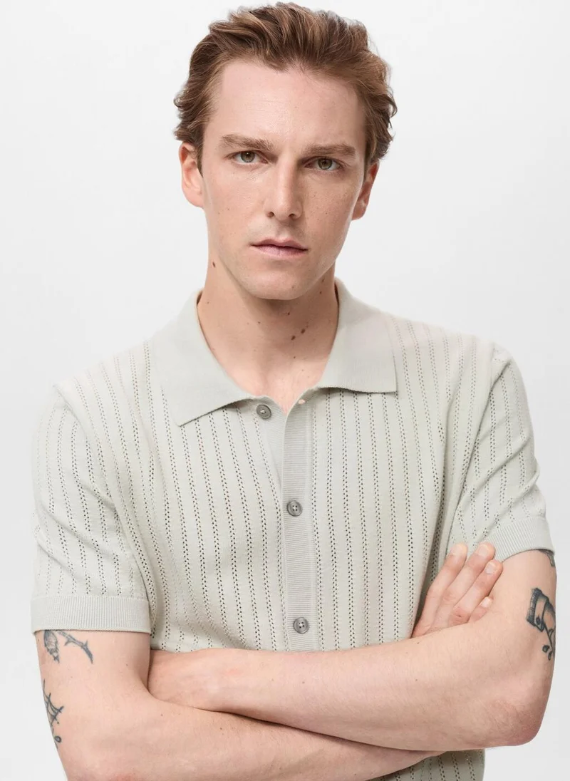 Mango Man Cotton Blouse With Openwork Detail