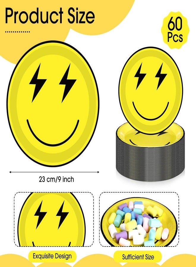 Yaomiao 60 Pcs 9 Inch One Happy Dude Paper Plates One Happy Dude 1st Birthday Party Supplies Smile Face Disposable Paper Plates for Wedding Birthday Dinner Picnic Tableware Supplies - Image 2