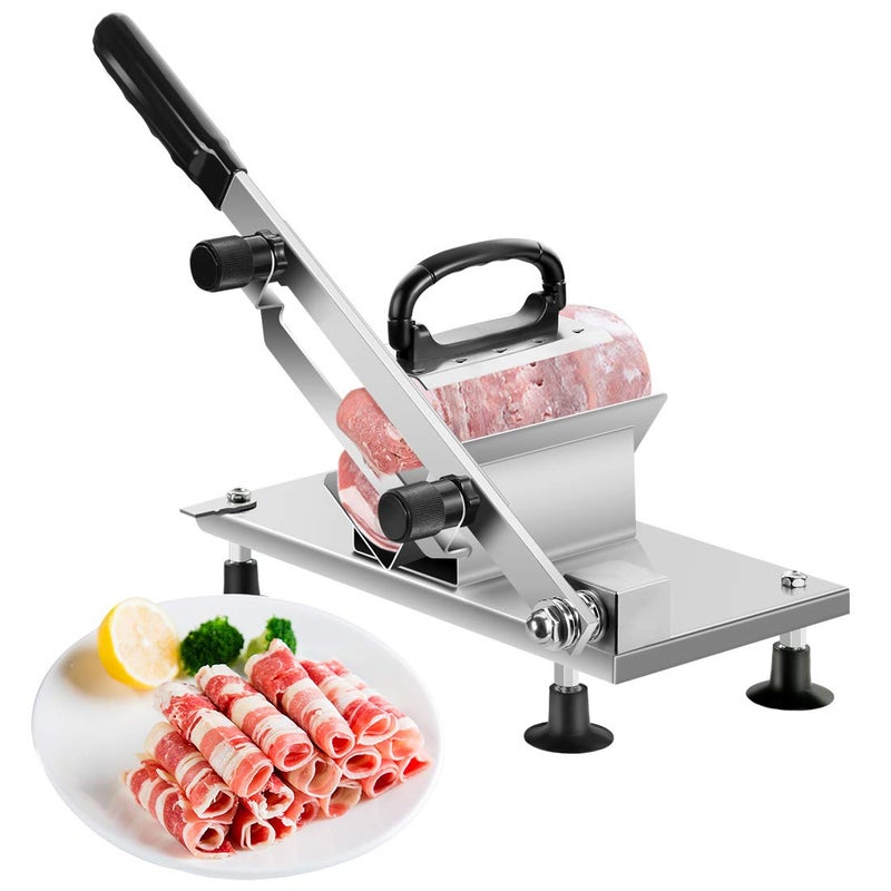 XinChangShangMao آلة تقطيع اللحم المجمد اليدوية من الفولاذ المقاوم للصدأ للاستخدام المنزلي والتجاري لتقطيع لحم البقر والغنم لعشاق الحساء المعدنية الفضية