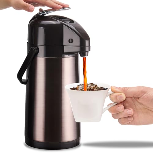 PARACITY Upgraded Airpot Coffee Carafe with Double Pump, Stainless Steel Drink Dispenser for Hot/Cold Beverage with Lazy Susan Base, Coffee Termos Para Cafe for Hot Cocoa for Parties - Image 1