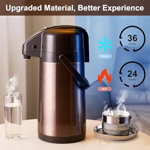 PARACITY Upgraded Airpot Coffee Carafe with Double Pump, Stainless Steel Drink Dispenser for Hot/Cold Beverage with Lazy Susan Base, Coffee Termos Para Cafe for Hot Cocoa for Parties - Image 2