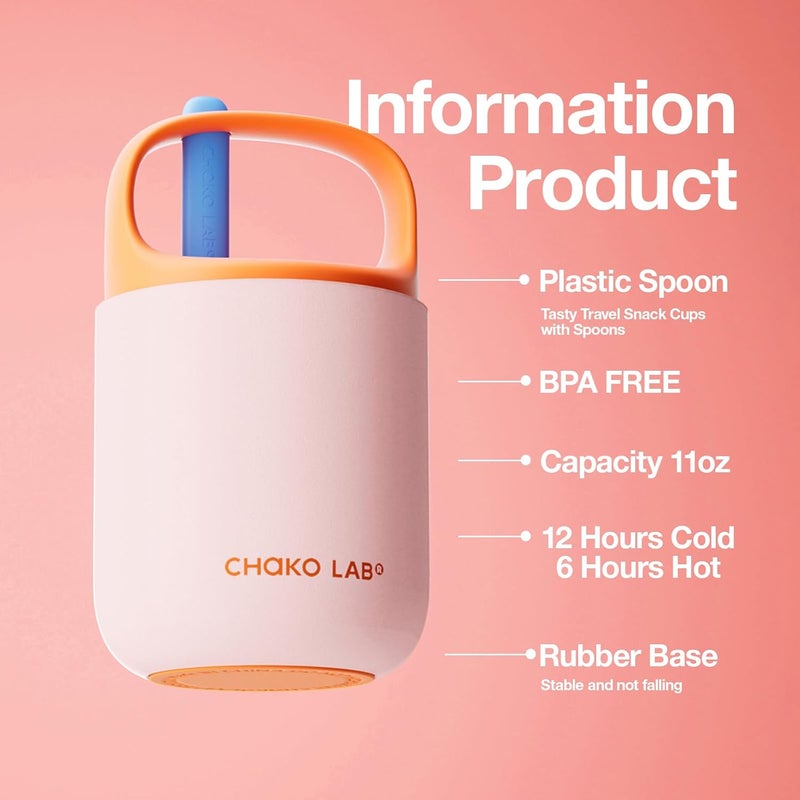 CHAKO LAB Food Jar 15 oz | Stainless Steel Vacuum Insulated for Hot Food and Cold Food | Wide Mouth Leak Proof Lunch Storage for Smoothie Bowl, Soup, Yogurt(Pink and Orange) - Image 1
