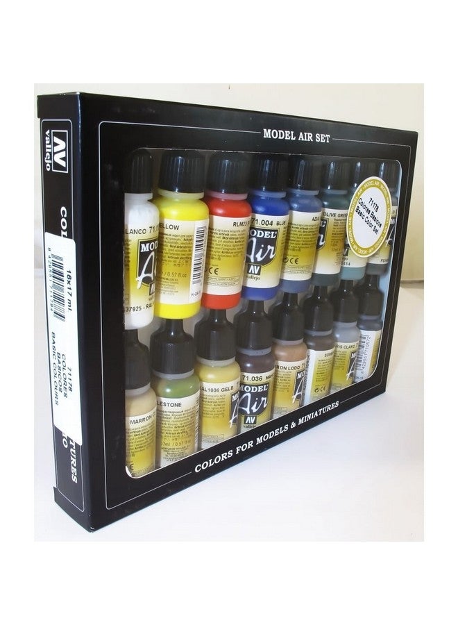 Vallejo Basic Colors: Acrylic 16 Airbrush Paint Set For Model & Hobby 71178 Black 0.57 Fl Oz (Pack Of 16) - Image 1