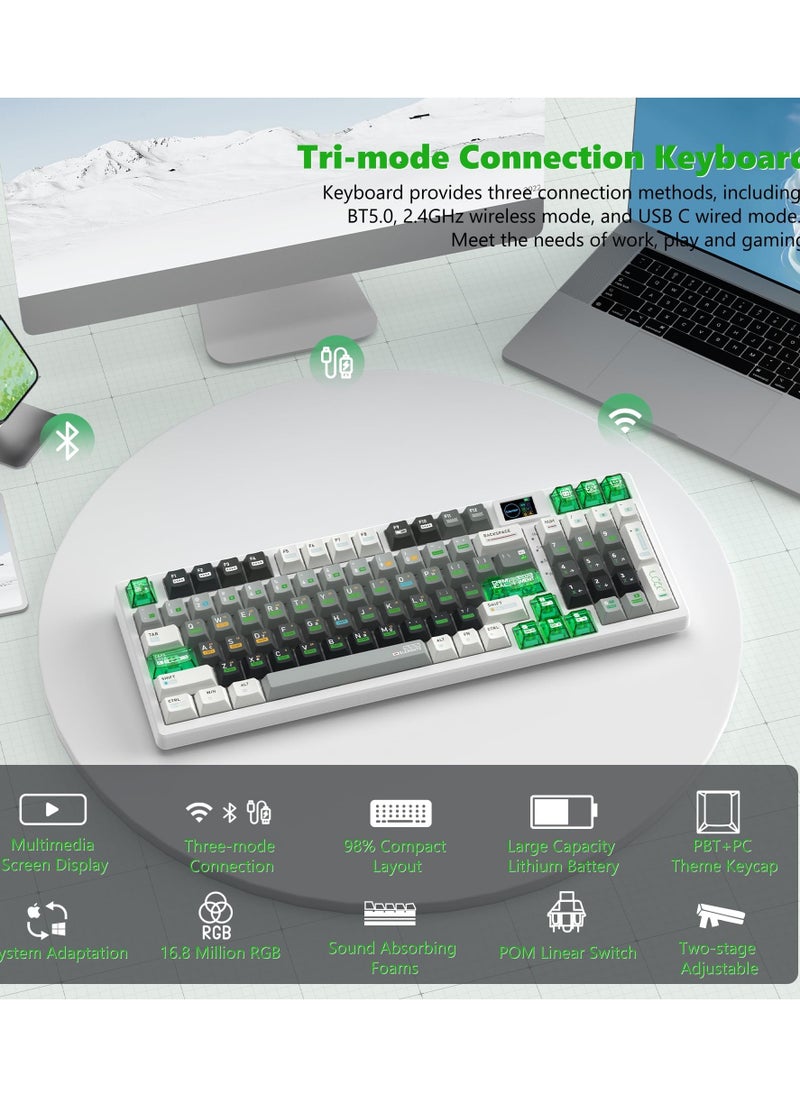 M90 Wireless Mechanical Keyboard with Multimedia Display,Tri-Mode BT/2.4G/USB-C Gaming Keyboard,Hot Swappable Custom Keyboard RGB,POM Linear Switch,PBT Keycaps for PC/Tablet/Xbox/PS4/PS5