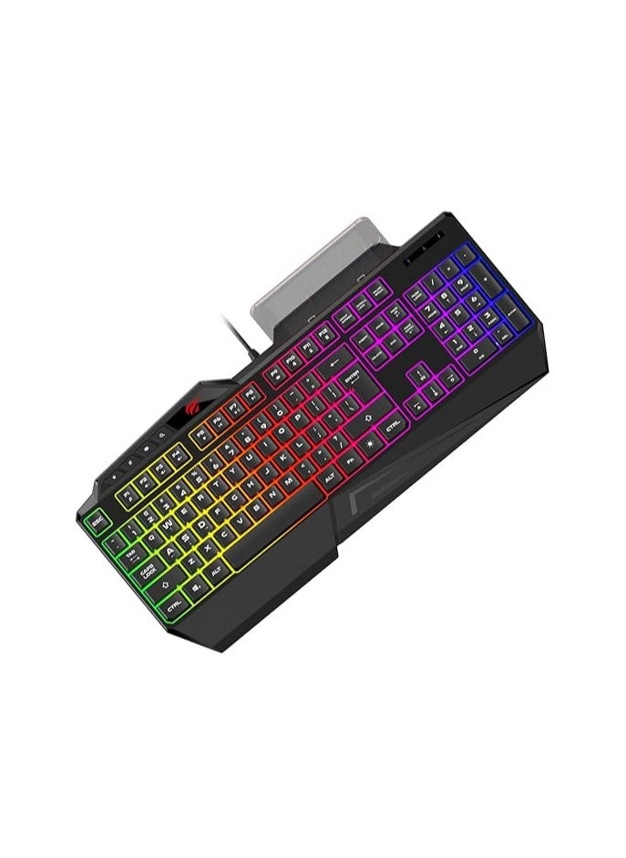 havit HAVIT KB488L Computer Keyboard 104 Keys with Rainbow Backlit & Wrist Rest (Arabic+English)  - Image 2