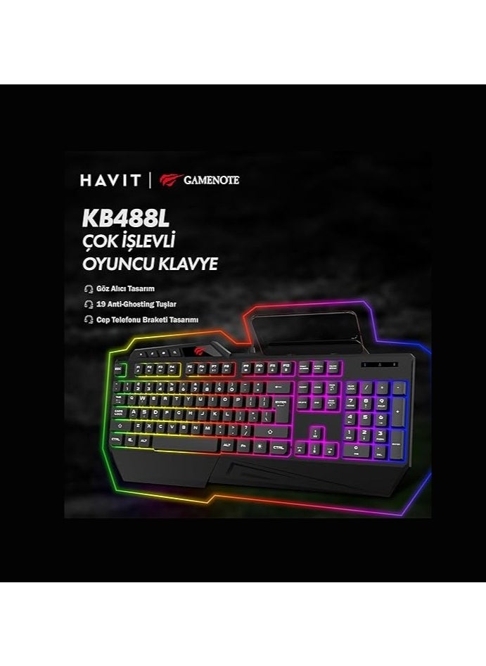 havit HAVIT KB488L Computer Keyboard 104 Keys with Rainbow Backlit & Wrist Rest (Arabic+English)  - Image 3