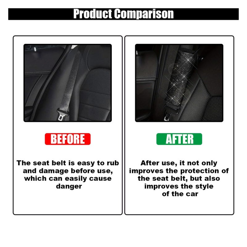 GLSOWEE 2PCS Bling Car Seat Belt Shoulder Pads, Bling Rhinestones Seat Belt Covers for Women, Car Seatbelt Strap Pad with Crystal Diamond, Car Interior Accessories for Car SUV (Black Diamond) - Image 4