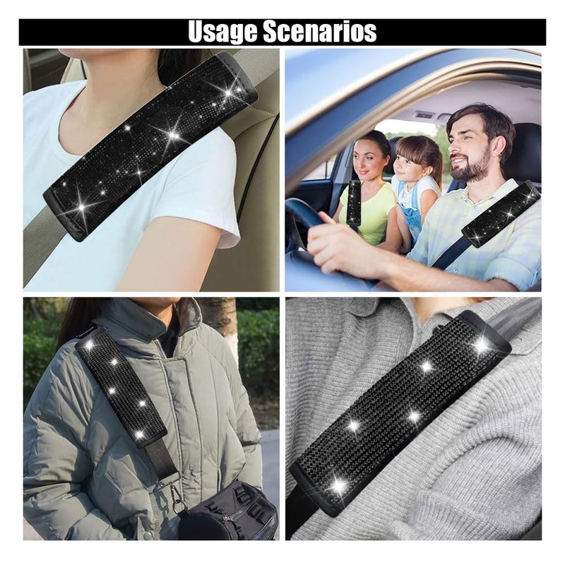 GLSOWEE 2PCS Bling Car Seat Belt Shoulder Pads, Bling Rhinestones Seat Belt Covers for Women, Car Seatbelt Strap Pad with Crystal Diamond, Car Interior Accessories for Car SUV (Black Diamond) - Image 5