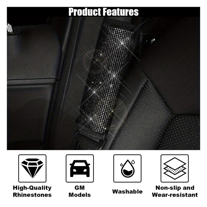 GLSOWEE 2PCS Bling Car Seat Belt Shoulder Pads, Bling Rhinestones Seat Belt Covers for Women, Car Seatbelt Strap Pad with Crystal Diamond, Car Interior Accessories for Car SUV (Black Diamond) - Image 3