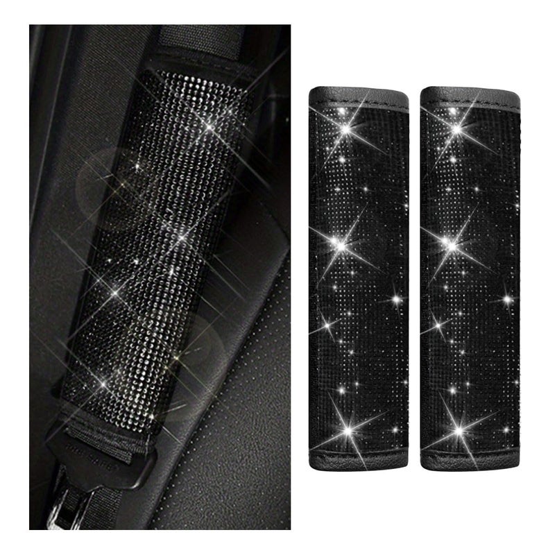 GLSOWEE 2PCS Bling Car Seat Belt Shoulder Pads, Bling Rhinestones Seat Belt Covers for Women, Car Seatbelt Strap Pad with Crystal Diamond, Car Interior Accessories for Car SUV (Black Diamond) - Image 1