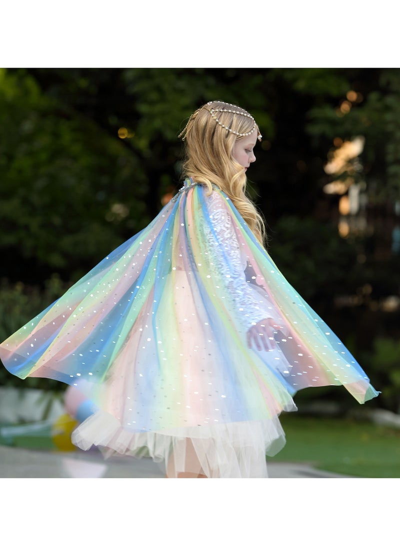 Princess Cape Set 9 Pieces Girls Princess Cloak with Tiara Crown, Wand for Little Girls Dress up (Multicolor) - Image 3