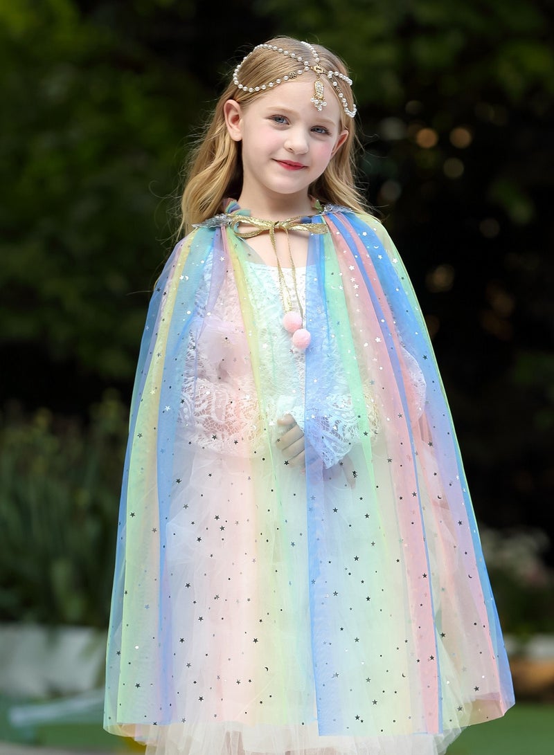 Princess Cape Set 9 Pieces Girls Princess Cloak with Tiara Crown, Wand for Little Girls Dress up (Multicolor) - Image 2