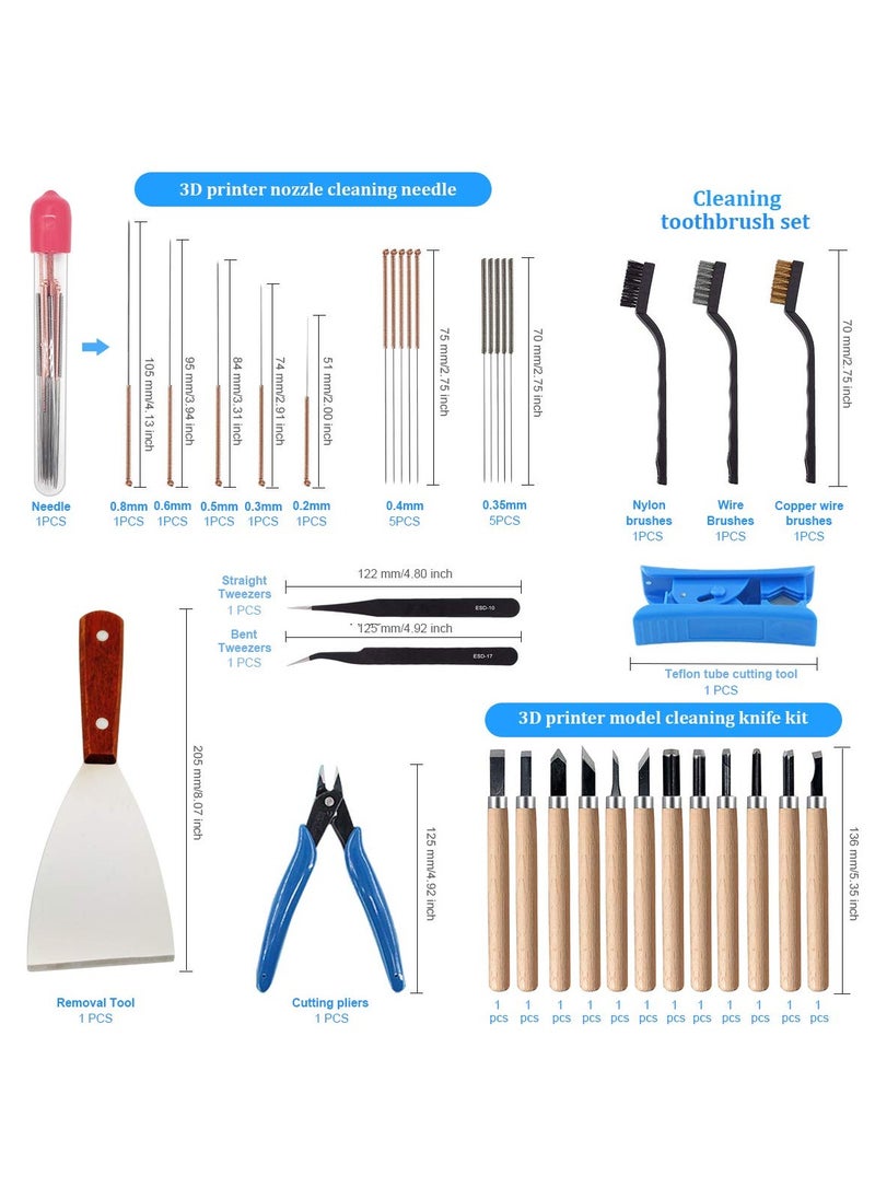 DOUGEI 35 Pieces 3D Printer Accessories Tool Kit, 7 Size Cleaning Needles, Tweezers, Pliers, Scraper, Cleaning Brushes, Clean Up Knives Come for 3D Printing Model Removing, Cleaning, Finishing  - Image 2