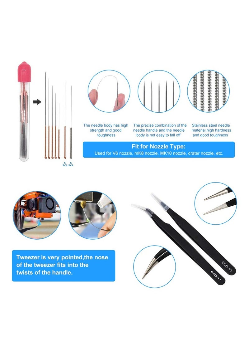 DOUGEI 35 Pieces 3D Printer Accessories Tool Kit, 7 Size Cleaning Needles, Tweezers, Pliers, Scraper, Cleaning Brushes, Clean Up Knives Come for 3D Printing Model Removing, Cleaning, Finishing  - Image 3