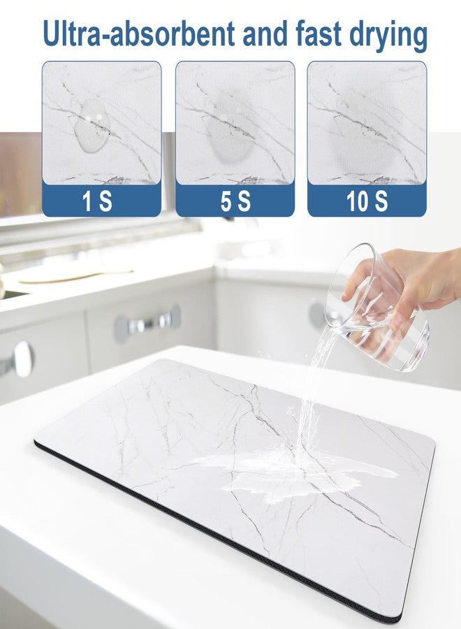 حصيرة تجفيف أطباق بنقشة رخامية من CooRug، حصيرة ماصة لسطح طاولة المطبخ، وسادة مانعة للانزلاق بظهر مطاطي، قابلة للغسل وسهلة التنظيف، مقاس 12 × 20 بوصة، رخامي فاتح - Image 4