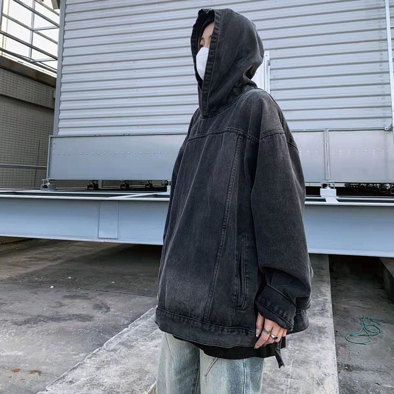 American Style High Street Retro Mens and Womens Couple Hooded Denim Hong Kong Style Sweatshirt Jacket Loose Handsome Mens Jacket Trendy Top 818 blue  - Image 2