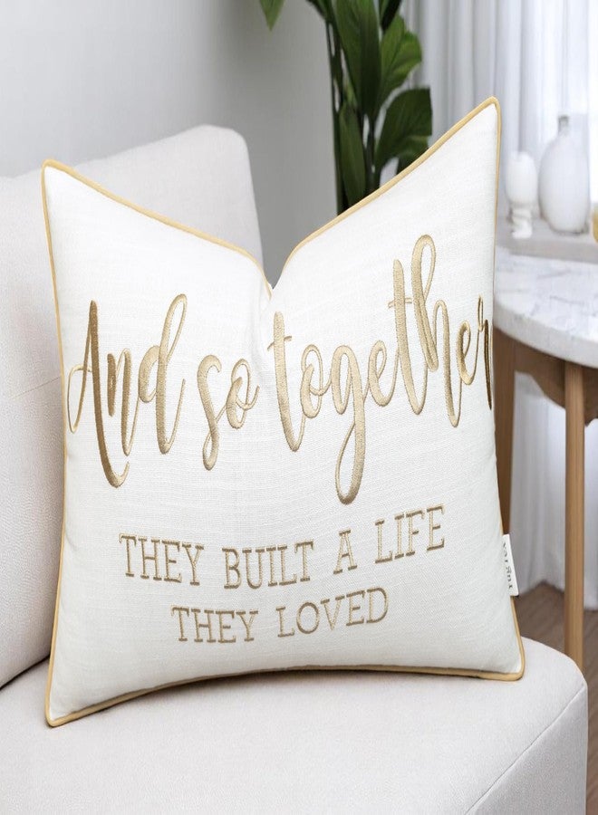 YugTex Romantic Couple Love Sentiment Embroidered Decorative Sayings Lumbar Accent Throw Pillowcase - and So Together Phrase Decor for Wedding, Anniversary, Valentine - 12x20 Inches, Ivory-Beige - Image 1