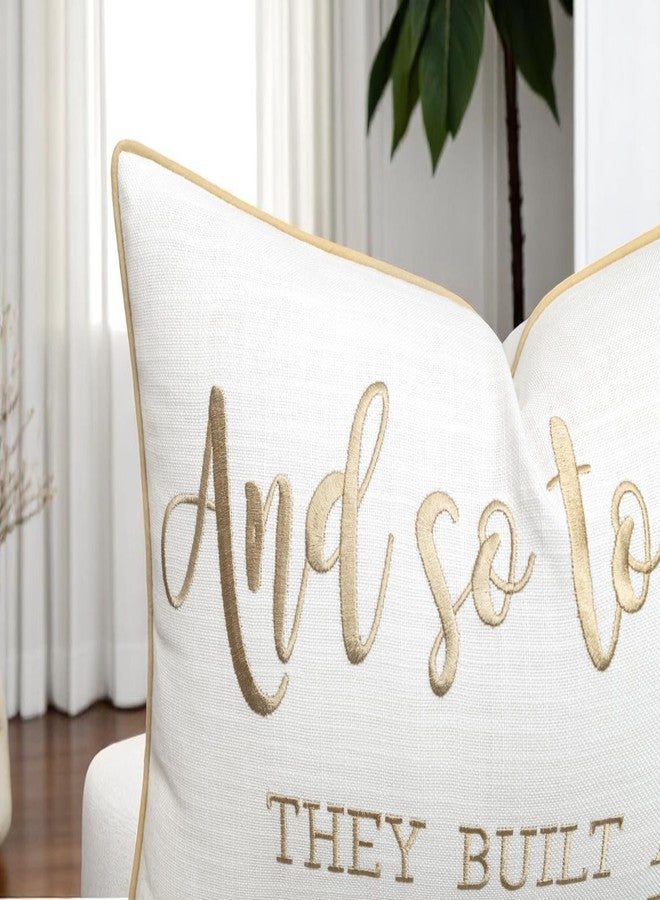YugTex Romantic Couple Love Sentiment Embroidered Decorative Sayings Lumbar Accent Throw Pillowcase - and So Together Phrase Decor for Wedding, Anniversary, Valentine - 12x20 Inches, Ivory-Beige - Image 2
