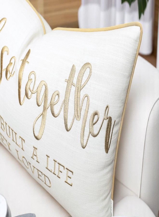 YugTex Romantic Couple Love Sentiment Embroidered Decorative Sayings Lumbar Accent Throw Pillowcase - and So Together Phrase Decor for Wedding, Anniversary, Valentine - 12x20 Inches, Ivory-Beige - Image 3