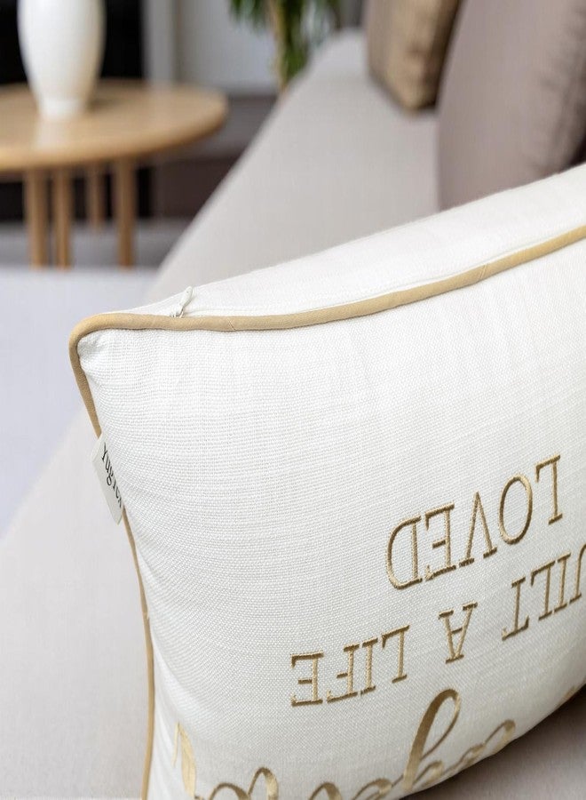 YugTex Romantic Couple Love Sentiment Embroidered Decorative Sayings Lumbar Accent Throw Pillowcase - and So Together Phrase Decor for Wedding, Anniversary, Valentine - 12x20 Inches, Ivory-Beige - Image 4