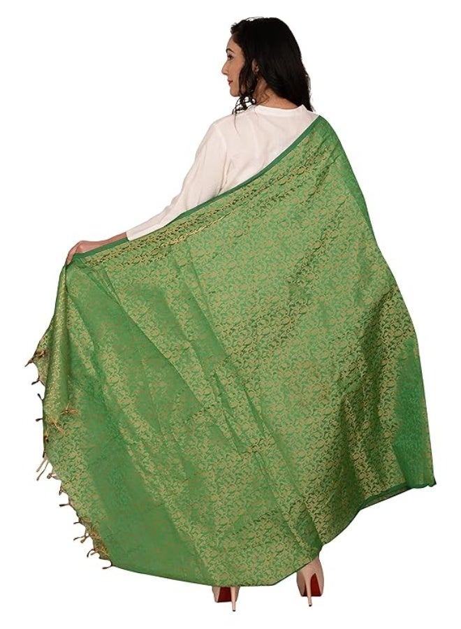 YOUTHQUAKE Women's & Girls Golden Zari Jacquard Banarsi Silk Dupatta (Tassels are Made by Hand) - Image 3