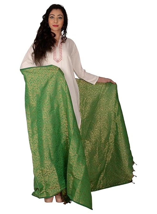 YOUTHQUAKE Women's & Girls Golden Zari Jacquard Banarsi Silk Dupatta (Tassels are Made by Hand) - Image 2