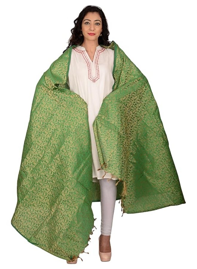 YOUTHQUAKE Women's & Girls Golden Zari Jacquard Banarsi Silk Dupatta (Tassels are Made by Hand) - Image 4