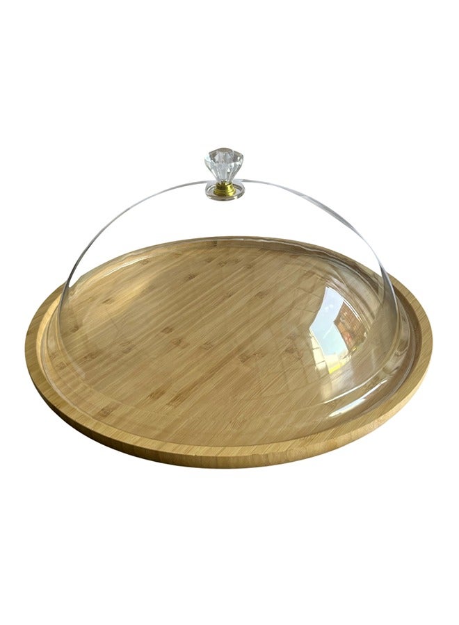 Majestic Wooden Cake Tray with Acrylic Dome Cover, 30 cm Diameter, Clear Lid with Crystal Handle, Perfect for Cakes, Breads, Sushi & Desserts - Image 1