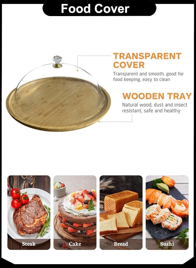 Majestic Wooden Cake Tray with Acrylic Dome Cover, 30 cm Diameter, Clear Lid with Crystal Handle, Perfect for Cakes, Breads, Sushi & Desserts - Image 5