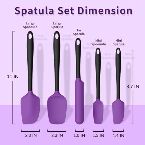 Coukre Silicone Spatula Set of 5,High Temperature Resistant, Food Grade Silicone, Dishwasher Safe, for Baking, Cooking (Purple Black) - Image 2
